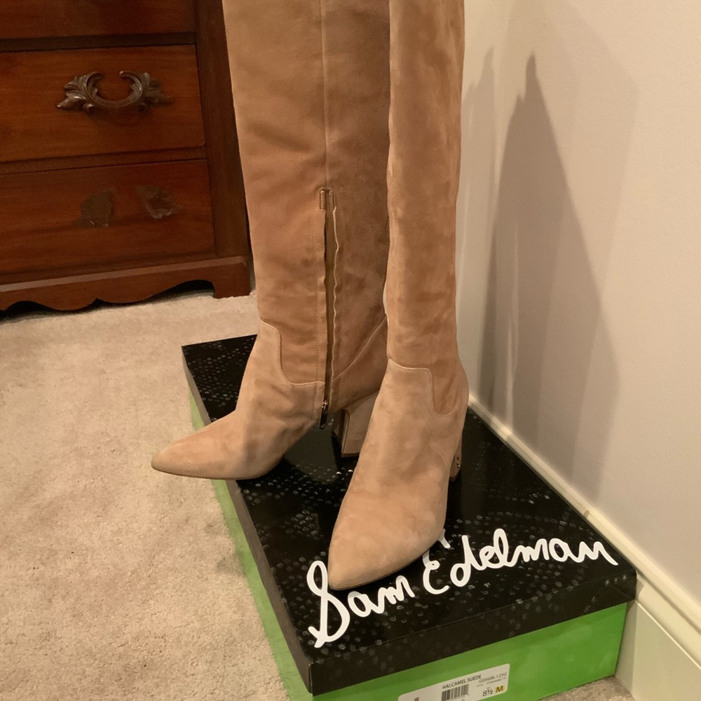 Sam Edelman Hai camel suede knee high boots, size 8 1/2 M